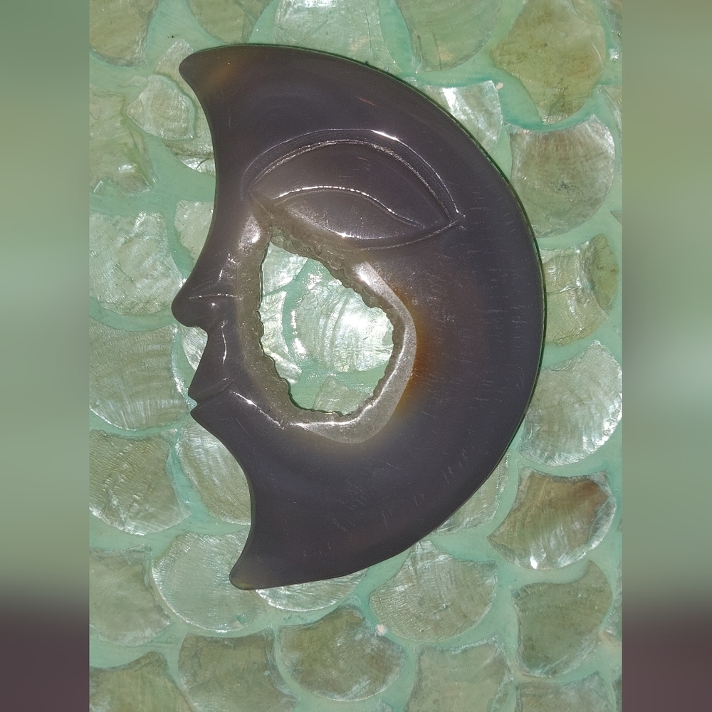 Blue Lace Agate Druzy Sleeping Moon Carved Stone - Picture 3 of 5